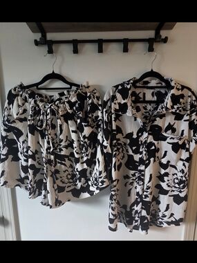Black & White Floral Blouse and Short Set